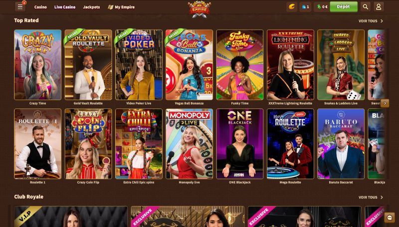 capture d'&eacute;cran live casino myempire casino