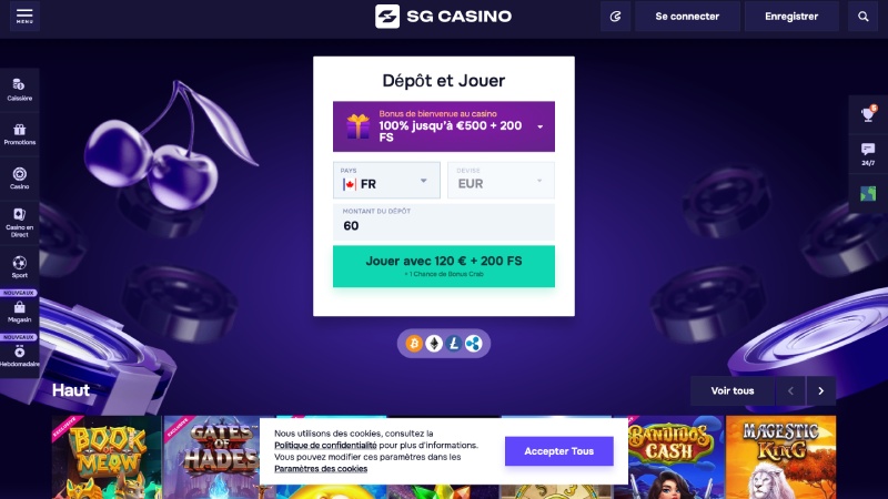 capture d'écran page d'accueil sg casino