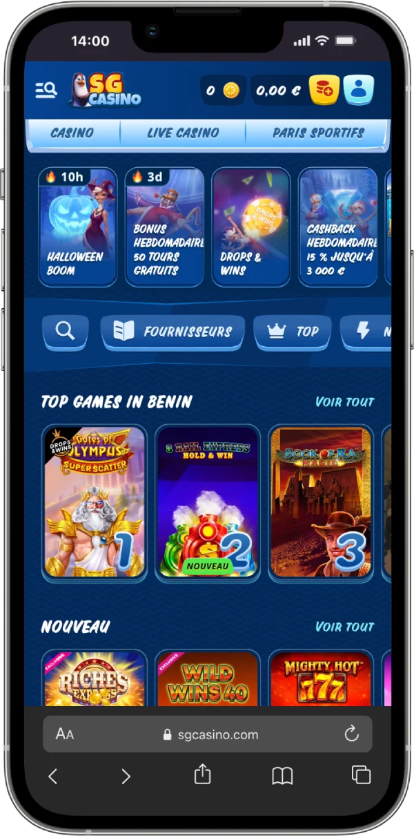 interface mobile de sg casino