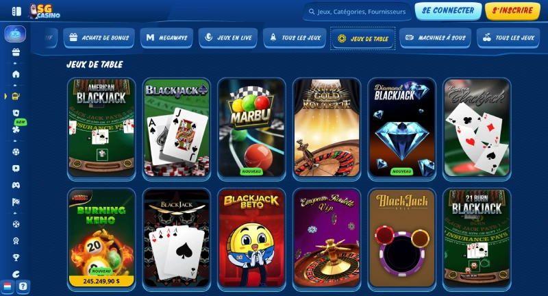les jeux de tables sur sg casino