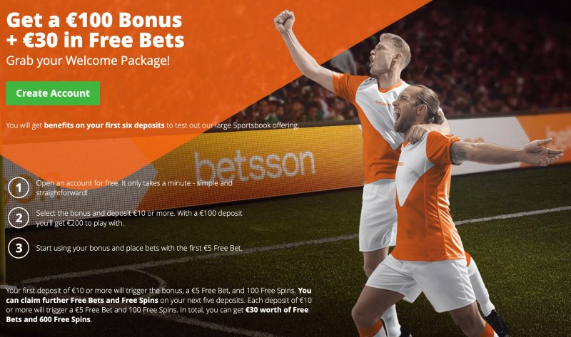 capture d'écran bonus de bienvenue sport betsson casino