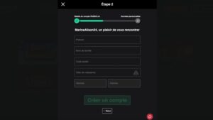 capture d'&eacute;cran formulaire &eacute;tape 2 pasino casino
