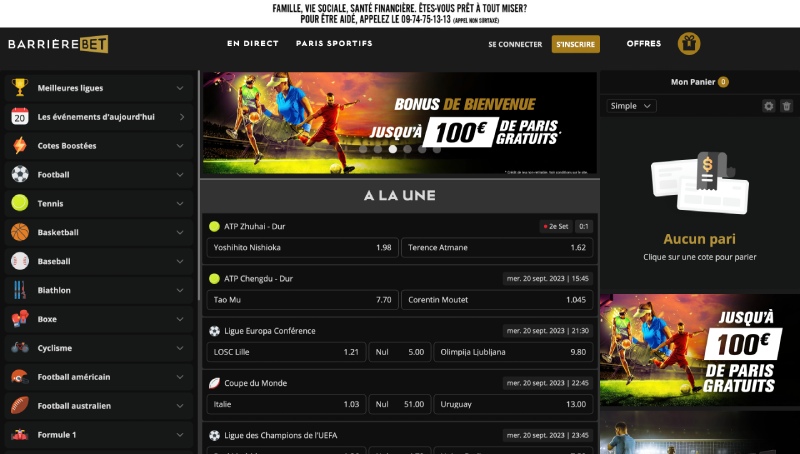 capture d'écran interface barriere bet casino