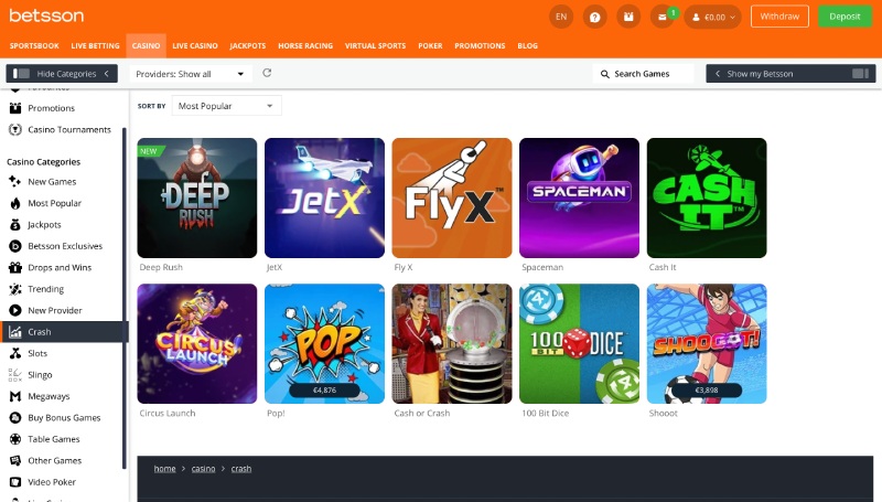 capture d'écran mini jeux betsson casino