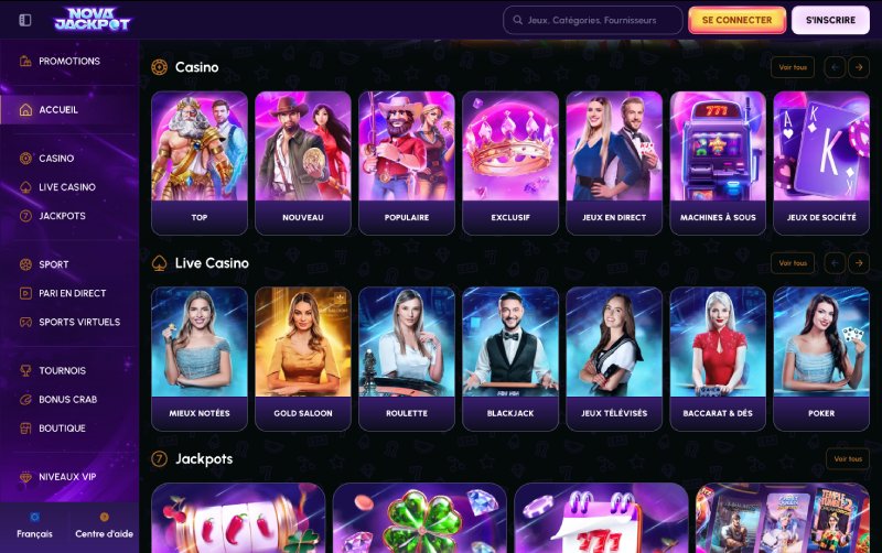 capture d'écran novajackpot casino jeux de casino