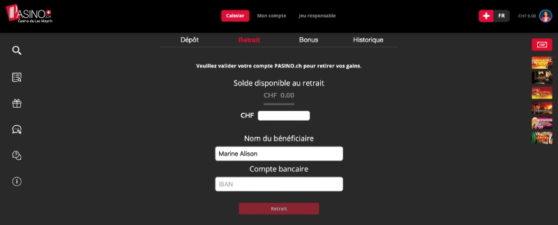 capture d'écran retrait pasino casino
