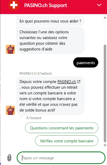capture decran service client pasino