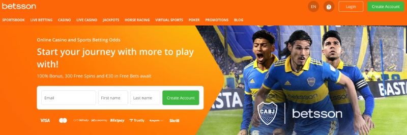 capture d'écran betsson page daccueil