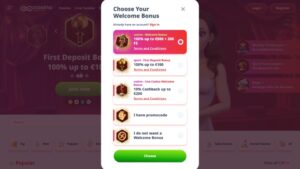 capture d'&eacute;cran choix du bonus casino infinity