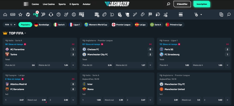 capture d'&eacute;cran parier fifa sur casinozer