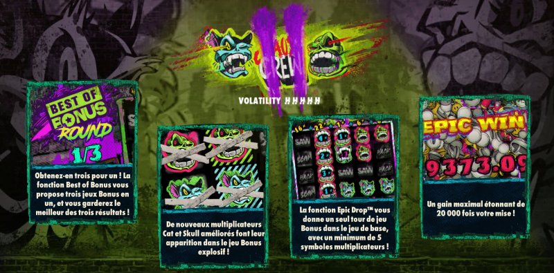 capture d'&eacute;cran fonctionnalit&eacute;s de la slot chaos crew 2