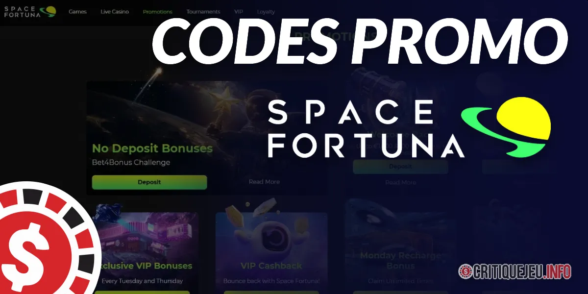 Bannière Codes Promo Space Fortuna