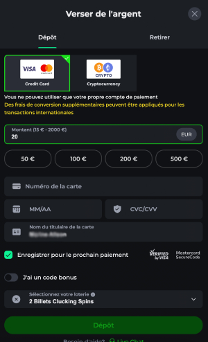 capture d'écran dépôt betonred casino