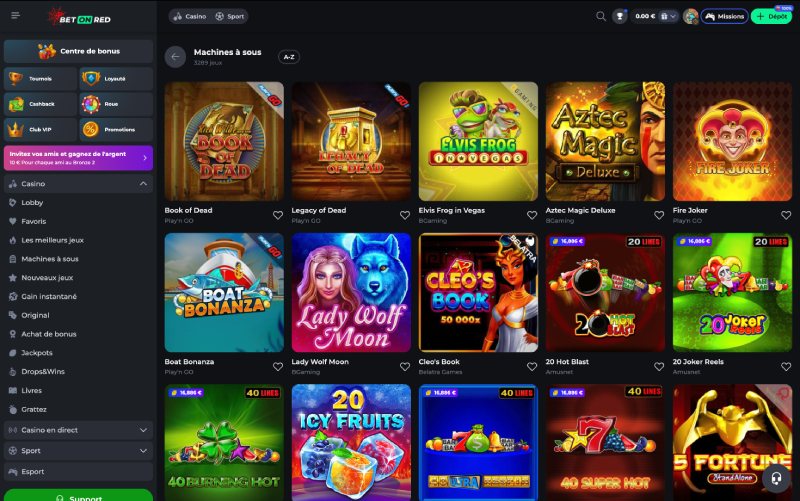 capture d'écran jeux de casino betonred