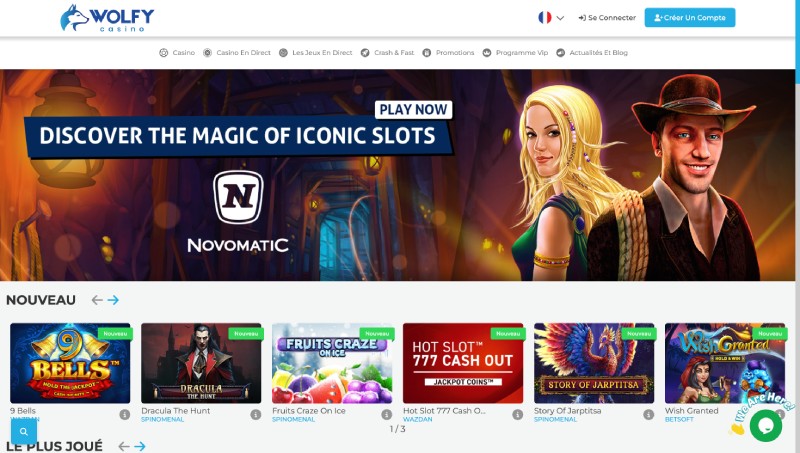 capture d'&eacute;cran page daccueil wolfy casino