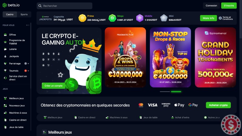 capture d'écran de la page d'accueil du casino Bets.io - CJ