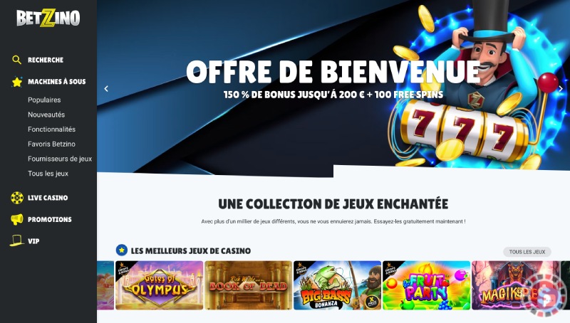 Capture d'écran de la page d'accueil de Betzino Casino - CJ
