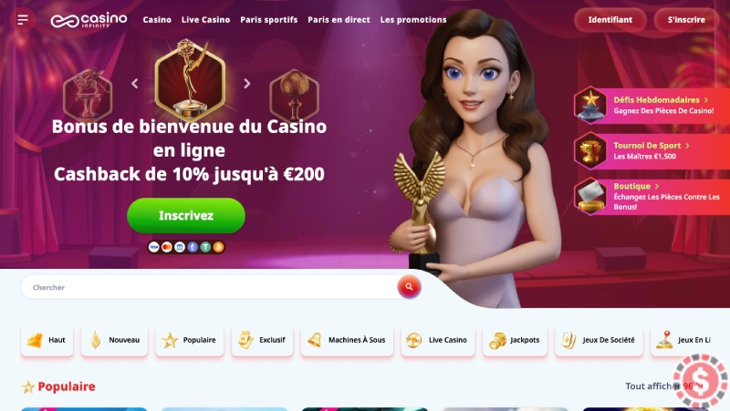 Capture d'écran de la page d'accueil du casino Infinity - CJ