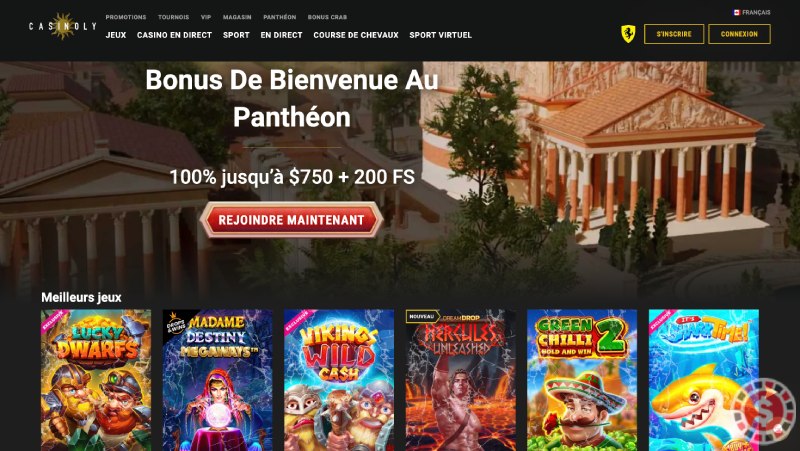 Capture d'&eacute;cran de la page d'accueil de Casinoly - CJ