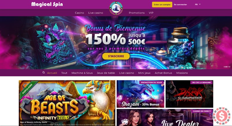 Capture d'écran de la page d'accueil de Magical Spin Casino - CJ