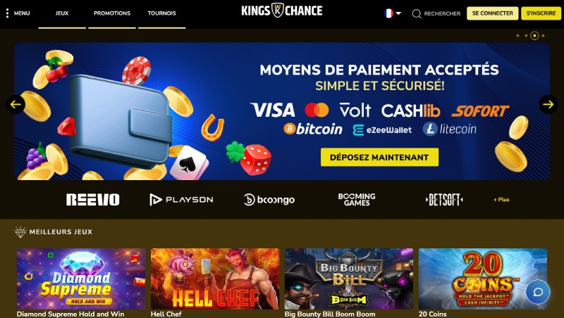 capture d'écran page d'accueil kings chance casino