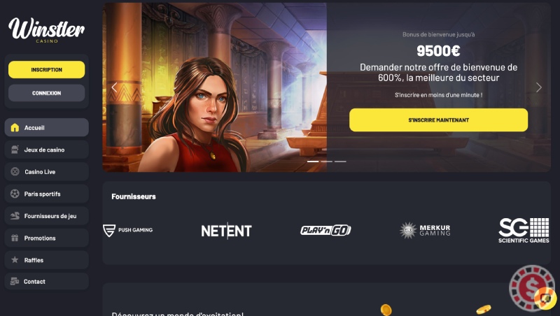 Capture d'&eacute;cran de la page d'accueil de Winstler Casino - CJ