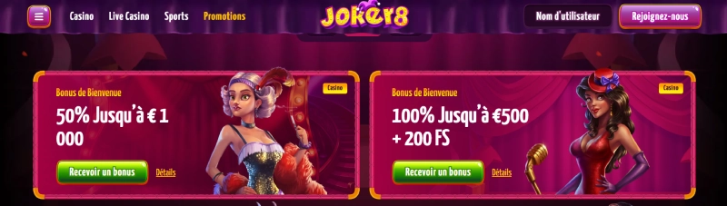 Bonus bienvenue du casino Joker8