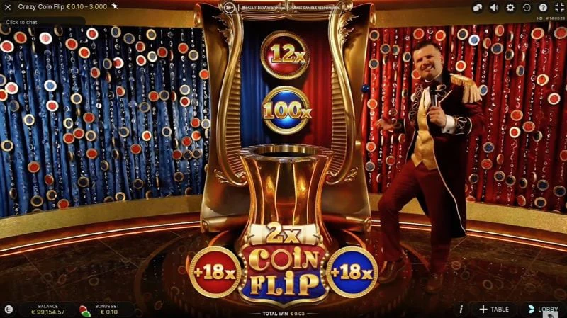 capture d'écran de la partie bonus sur crazy coin flip