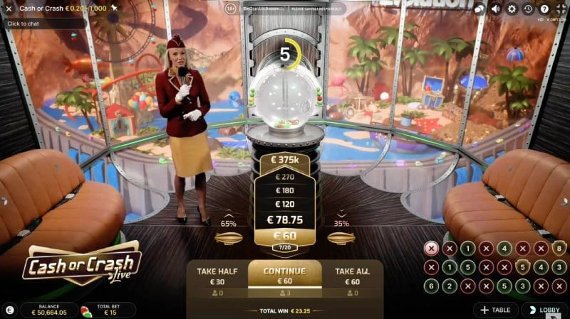 capture d'écran de la phase de decision cash or crash live
