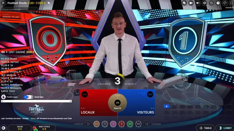 Capture d'écran de l'interface du jeu Football Studio