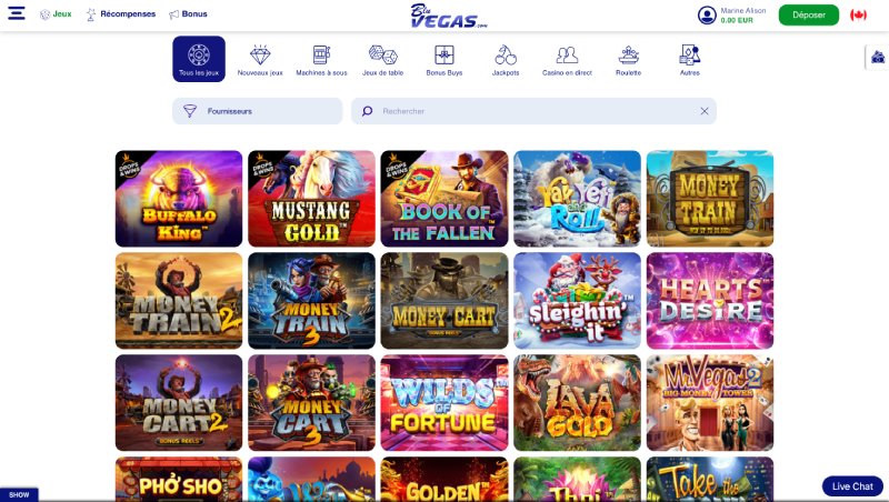 capture d'écran jeux de casino bluvegas casino