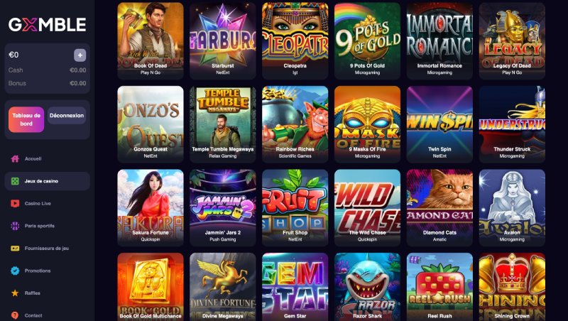 capture d'&eacute;cran jeux de casino gxmble casino