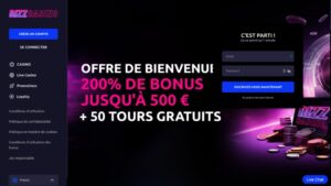 capture d'&eacute;cran page daccueil rizz casino