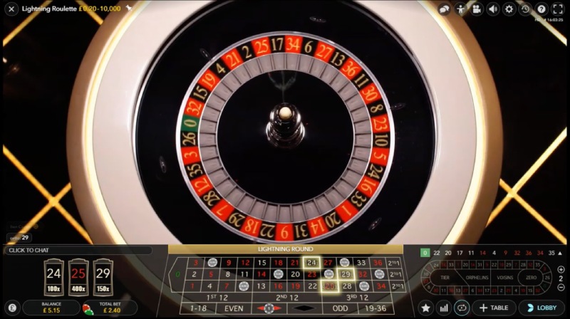 capture d'écran partie lightning roulette evolution gaming