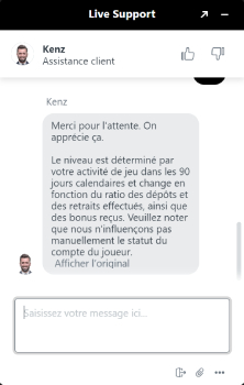 capture d'écran support client simulation sportuna casino