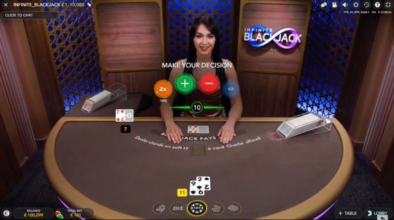 capture d'écran infinite blackjack prise de decision