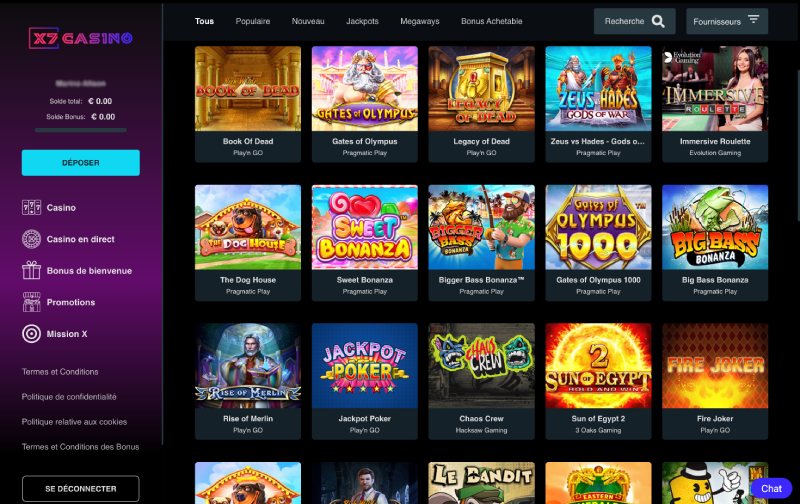 capture d'écran jeux de casino x7 casino