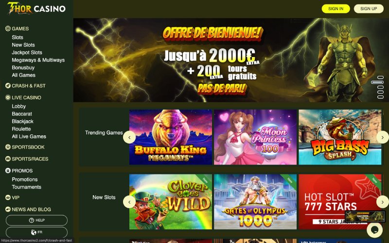 capture d'&eacute;cran thor casino page d'accueil
