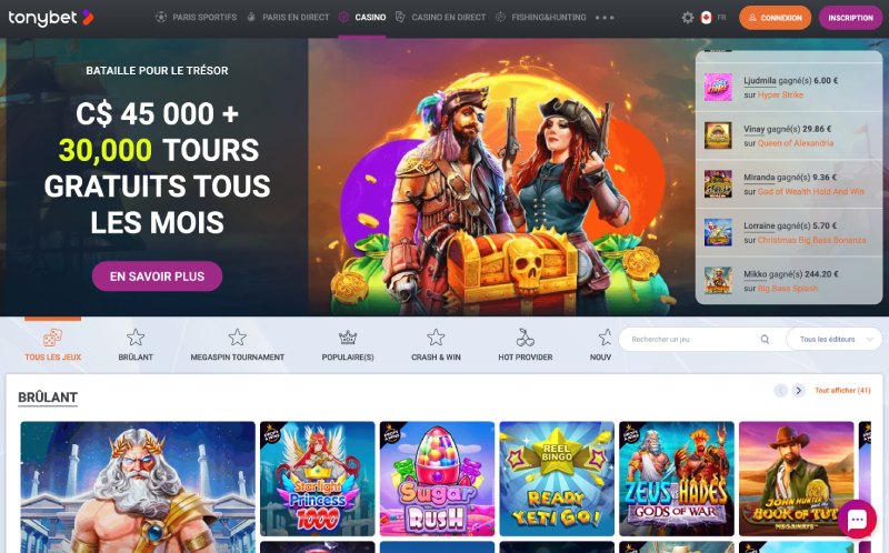 capture d'écran tonybet casino page d'accueil