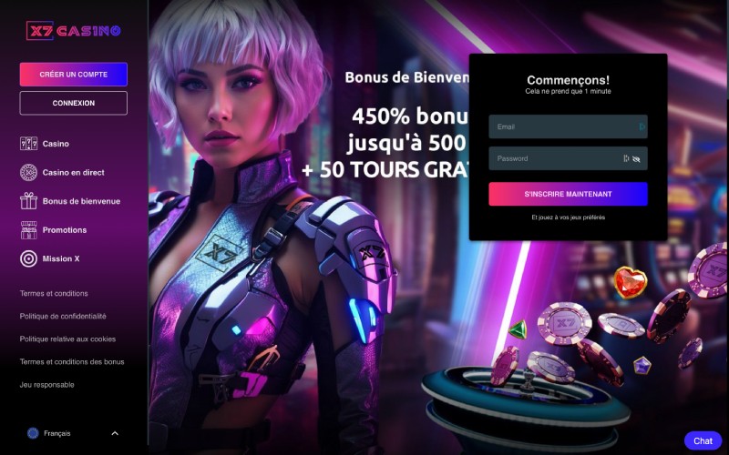 capture d'&eacute;cran x7 casino page daccueil