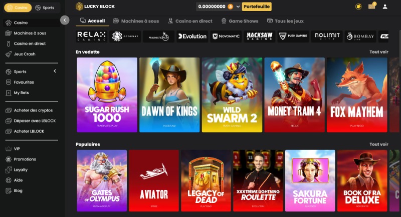 capture d'écran lucky block casino jeux de casino