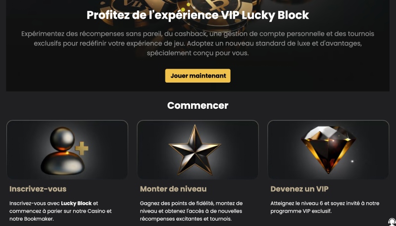 capture d'écran lucky block casino programme vip