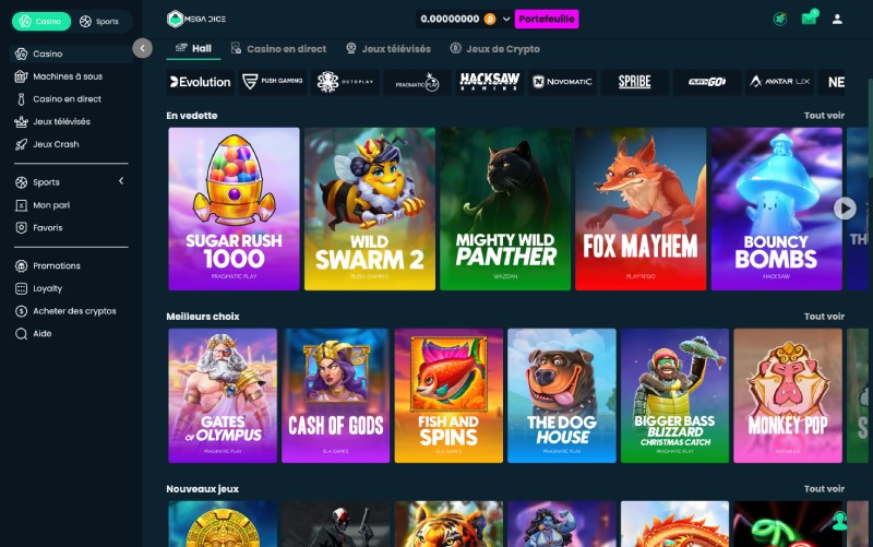 capture d'&eacute;cran mega dice casino jeux de casino