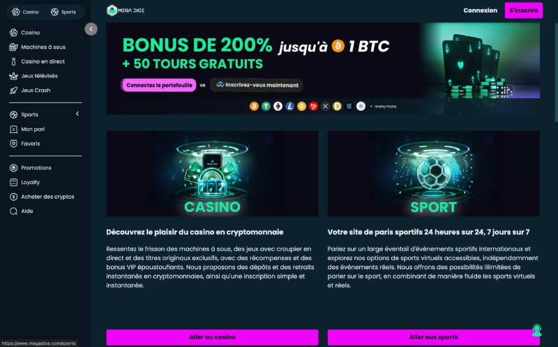 capture d'écran mega dice casino page daccueil