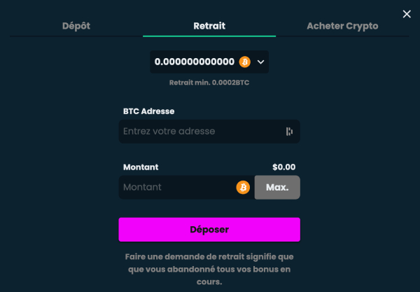 capture d'écran mega dice casino retrait