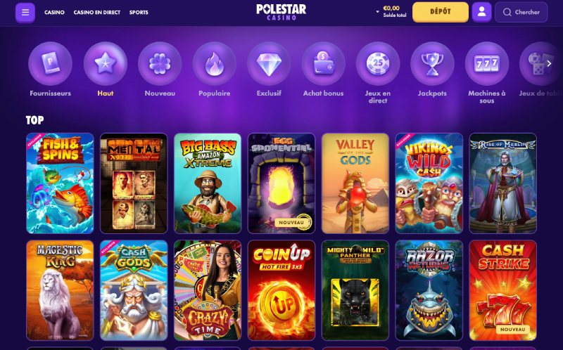 capture d'&eacute;cran polestar casino jeux de casino