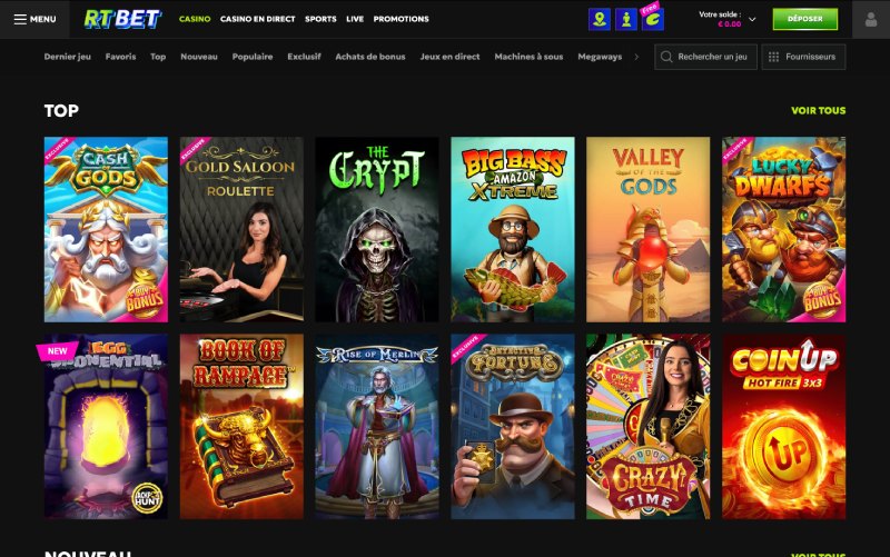 capture d'&eacute;cran rtbet casino jeux de casino