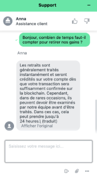capture d'écran support client mega dice casino