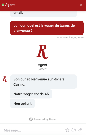 capture d'écran support client riviera casino