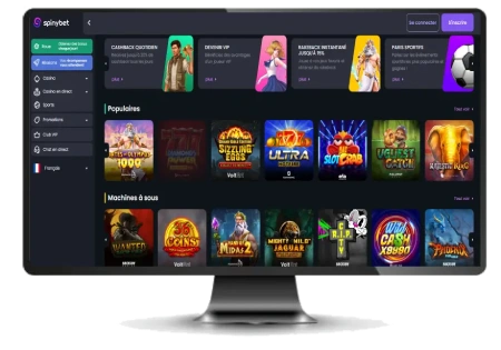 Capture d'&eacute;cran de l'interface de Spinybet sur ordinateur